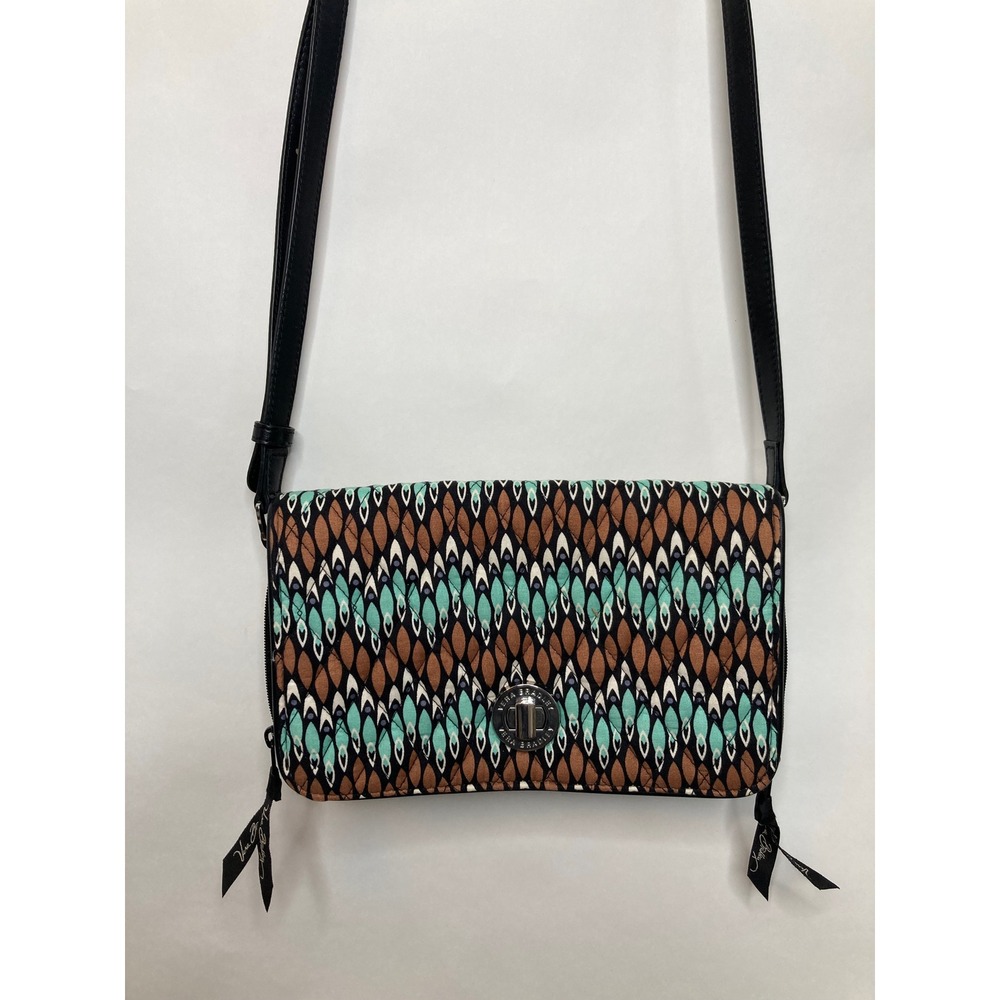 Vera Bradley All In‎ One Crossbody Wallet Ikat Diamonds Black Teal Quilted Bag
